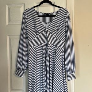 Aqua blue striped high low dress
